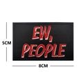 Close-up of EW PEOPLE embroidered patch showing 8cm x 5cm dimensions on white background - EW, PEOPLE / Black/Red/White