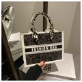 Sac fourre-tout en toile à imprimé léopard avec foulard en soie et slogan Fashion - Noir