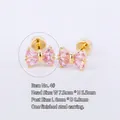 Pink butterfly 316L titanium steel ear stud with 18K gold plating and cubic zirconia - B03304h Gold Pink Zircon Bow 4#