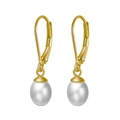 Elegant S925 sterling silver drop earrings with natural white freshwater pearls in gold - GPE13 Classic Pearl Dangle Hook Earrings / Gold