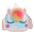 Borsa termica unicorno olografica con pompon colorati per bambine e ragazze - Rosa