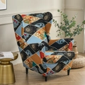 Single wingback chair cover with vibrant geometric and floral patterns in various colors - Colorful Floral Abstract