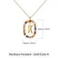 Gold letter K pendant necklace with colorful oval-shaped crystal gemstones - Gold Letter K