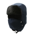 Gorro de aviador azul marino grueso con forro de piel sintética negra y máscara - Azul (Con Válvula de Respiración)