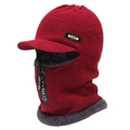 Passamontagna rosso in maglia invernale con fodera in pile e scaldacollo integrato - Borgogna / 58-63cm