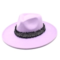 Détail d'un chapeau fedora en laine lilas avec ruban décoratif en tweed noir et blanc - M (56-58cm) / Violet Taro