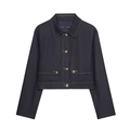 Giacca corta in denim blu scuro con cuciture a contrasto e bottoni dorati - XS / Tops