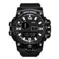 Multifunctional black digital sports watch with resin strap and LED screen displays - Black