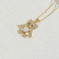 Golden teddy bear necklace pendant with micro-pave crystals and a white heart diamond - White Heart (XL2572-1)