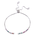 Adjustable silver box chain bracelet featuring multicolored cubic zirconia stones - Bracelet: 56