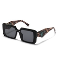 Modern retro square flat top sunglasses with black frame and leopard print temples - Black Frame Black Grey Lens