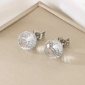 Macro shot of faceted crystal ball earrings with polished titanium steel needles - 10mm / Steel Base White Faceted Crystal (KE116391-K)