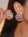 Sparkling AB crystal round oversized earrings with multifaceted rhinestones for women - AB Color Round Style