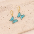 18K vergoldete Schmetterlings-Ohrringe mit hellblauen Flügeln und weißen Kristallen - See Blau