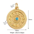 Retro round gold pendant with turquoise stone inlay and rope pattern edge details - Gold/Turquoise Round