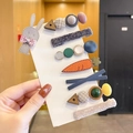 8-piece set of minimalist pearl and cute felt hair clips in assorted colorful designs - Green Gardenia 8-Piece Set