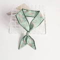 Light green skinny silk scarf with pink umbrella patterns on white iron mesh - Light Green Umbrella