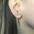 Gothic gold sword stud earring with white crystal accents on female ear lobe - Sword Style (White Rhinestone) / Gold