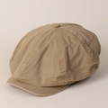 Detail of light khaki washed cotton newsboy cap showing top button and fabric texture - Khaki
