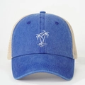 Cappellino trucker in cotone lavato blu con ricamo a palma e rete beige traspirante - Taglia unica / Blu Reale