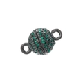 Macro detail of a 6mm sphere magnetic clasp with green zircons and black gold plating - 6mm Gun Black Green Zirconia