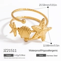 18K gold plated stainless steel starfish ring, waterproof sea shell jewelry for women - JZ21511-Starfish Shell Wrap