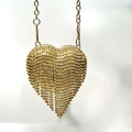 Mini heart-shaped crossbody evening bag in gold finish with sparkling rhinestones - Heart Gold Tassel Style
