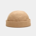 Classic beige corduroy miki hat with vertical knit texture and rolled brim style - Adjustable / Khaki