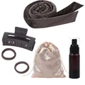 Grey velvet heatless hair curler set with scrunchies, claw clip, and satin storage bag - Dark Grey Small Scrunchie 6-Piece Set