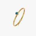 Gold plated stainless steel ring featuring a round cut blue birthstone crystal inlay - US 6 / March Light Blue (Aquamarine Color)