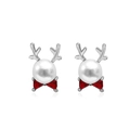 Boucles d'oreilles bois de renne argentés avec perle blanche et nœud en zircon rouge - Clou Bois Nœud Papillon Perle (6020) / Argent