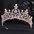 Elegante corona da sposa in oro rosa con zirconi AAA e cristallo a goccia su tessuto - Oro Rosa Zircone Bianco / Oro rosa