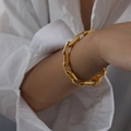 Elegante 18K vergulde Cubaanse kettingarmband met rechthoekige schakels om de pols - Armband-19cm / Goud