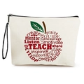 Borsa da trucco in tela bianca con stampa mela rossa e cinturino da polso nero - 17*25cm (Lino) con Cinturino / Design a Parola di Mela (Stile 1)