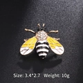 Mini honey bee brooch pin with gold alloy finish and sparkling white rhinestones - Yellow White Black Enamel Bee