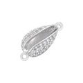 Macro detail of silver nautical shell pendant with sparkling cubic zirconia pavé - Long Shell - Platinum - with Zircon