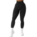 Seamless high-waisted black yoga leggings with ribbed texture and butt-lifting design - S / Black