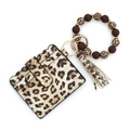 Leopard print card holder set with silicone beads wristlet and scalloped leather edge - Yellow Leopard