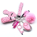 Detailed pink leopard neoprene keychain set with safety alarm and matching accessories - Pink Leopard (Style 27)