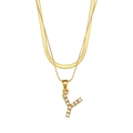 Double-layered 18K gold plated stainless steel necklace featuring a zircon letter Y pendant - Letter Y Style