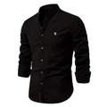 Chemise homme noire à manches longues en coton et lin avec col officier cintré - XS / Noir (Style 71)