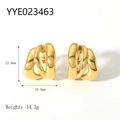Detailed view of 18K gold plated interwoven triple hoop earrings with size measurements - Three-Layer Interwoven Style (YYE023463)