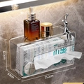 Clear acrylic wall tissue box with silver bunny detail and storage shelf, 21.2cm length - 2 Pieces / Compression Design / Clear
