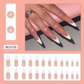 24 stuks lange amandelvormige press-on nagels met witte French tips en nude roze basis - W2038 Simpel Frans (Lijm Stijl) / 24 Stuks/Set