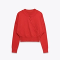 Chaqueta de punto roja de doble capa con cierre de botones en diagonal y cuello redondo - S / Rojo