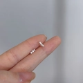 Minimalist 925 sterling silver stud earrings featuring three tiny polished silver beads - Triple Beads / Silver