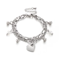 Double-layer stainless steel bracelet featuring heart pendant and faux pearl beads - Steel Color (KB144911-Z)
