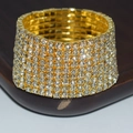 Elegant gold multi-row stretch bridal bracelet featuring brilliant white rhinestones - 9 Row Gold Clear Rhinestone Bracelet
