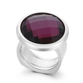 Exaggerated silver ring with a large round faceted purple gemstone in bezel setting - US 6 / Silver Amethyst Style (KR107538-K)