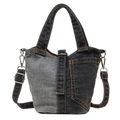 Borsa tote in denim patchwork con tracolla regolabile nei toni nero e grigio - Nero